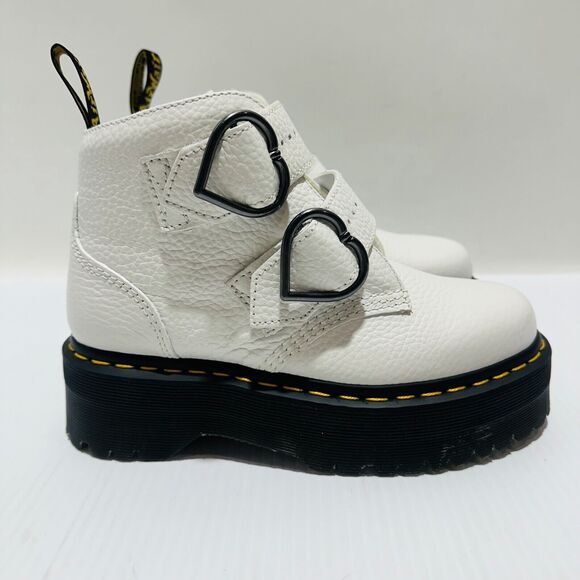Dr. Martens Devon Heart Platform Boots White Black Leather NWOB - Picture 8 of 15